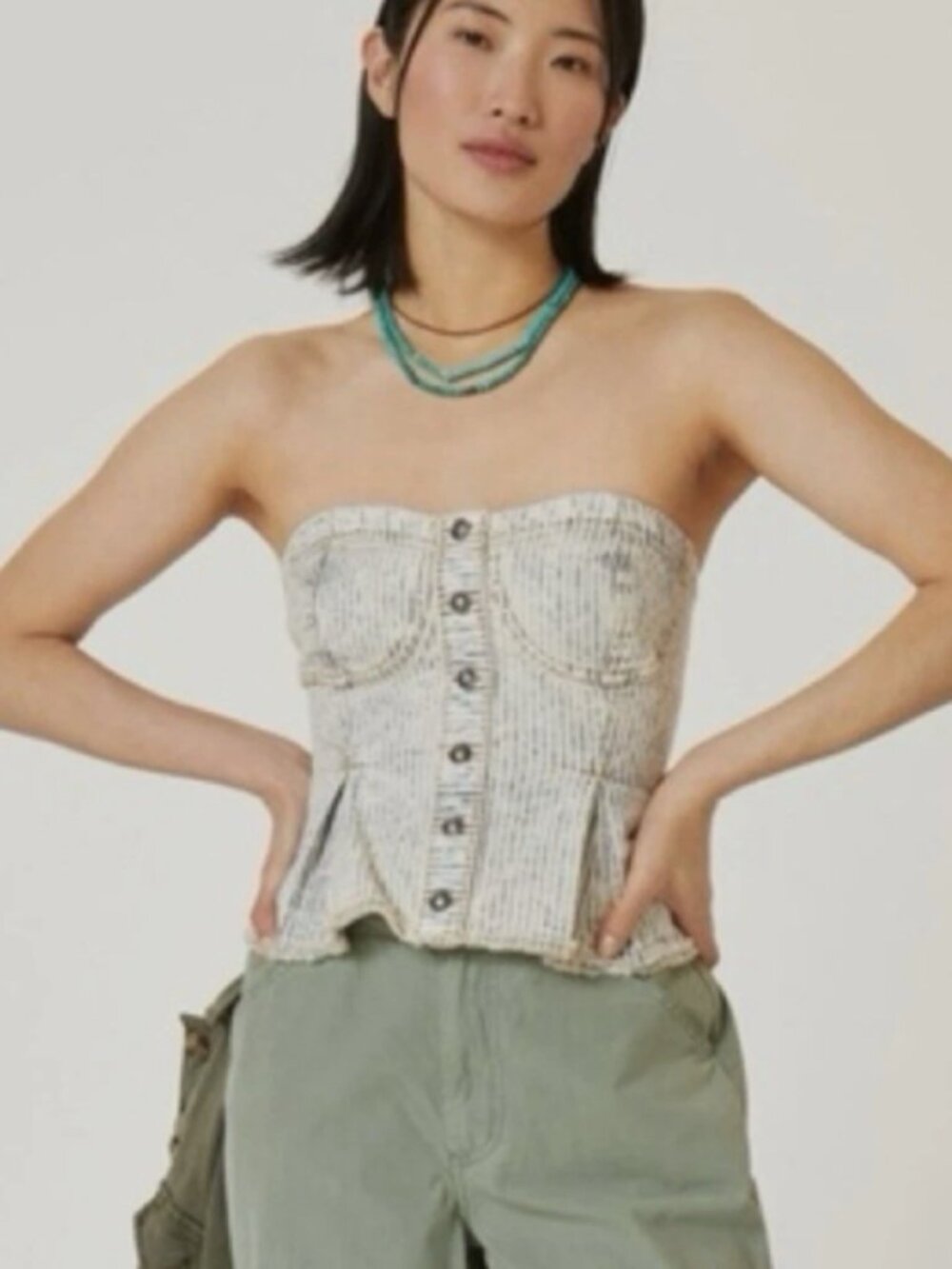 Pilcro Anthropologie Striped Denim Strapless Bustier Size M Festival Rockabilly